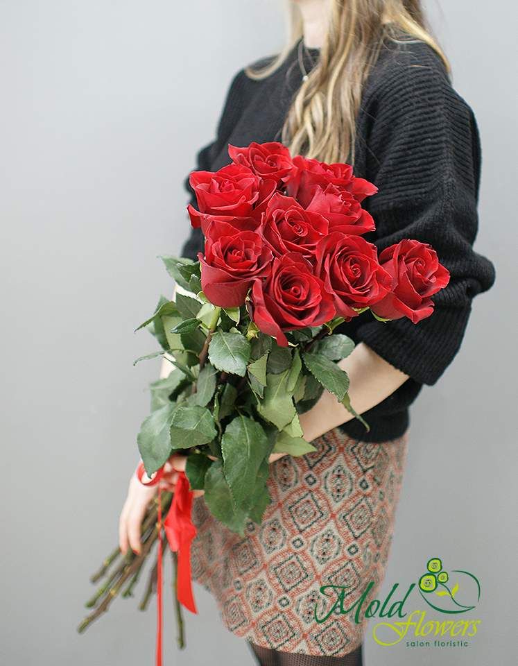 9 trandafiri rosii Olanda Premium 80-90 cm
