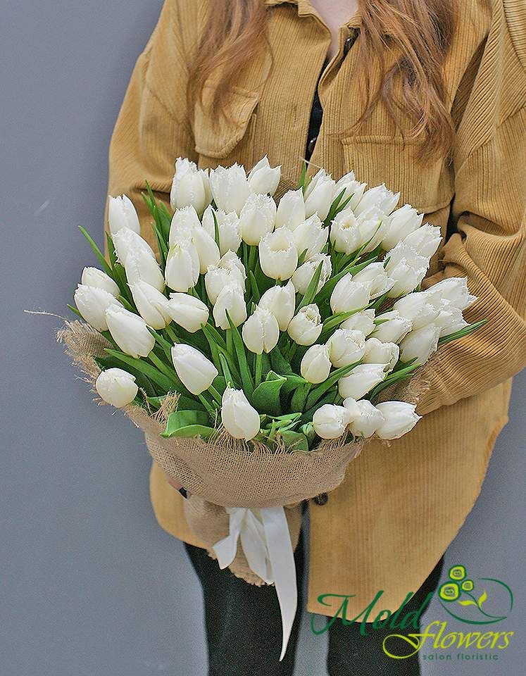 Buchet din 51 lalele albe franjurate