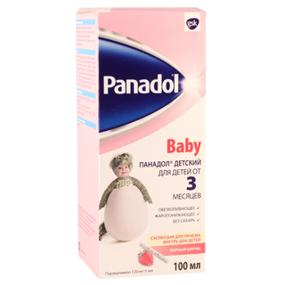 პანადოლი 'ბეიბი' სუსპენზია ორალური 120მგ/5მლ 100მლ ფლაკონი #1 0 Panadol BaBy susp 120mg/5ml 100ml #1