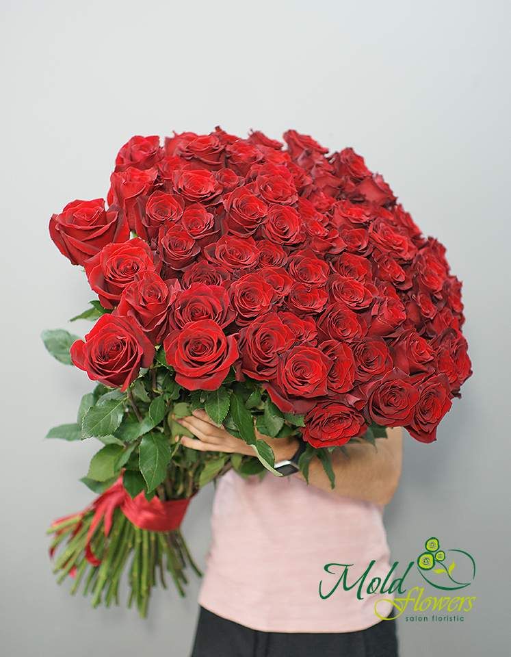75 trandafiri rosii Olanda Premium 80-90 cm