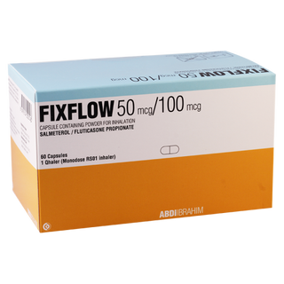 ფიქსფლოუ კაფსულა საინჰალაციო ფხვნილით 50მკგ+100მკგ/1დოზა +საინჰალ. მოწყობ #60 0 Fixflow caps 50mkg+100mkg #60