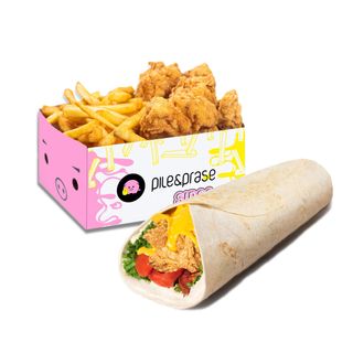 Wrapper box-1x bilo koji wrap + 1x pomfrit + 5 wingsa / 3 strips