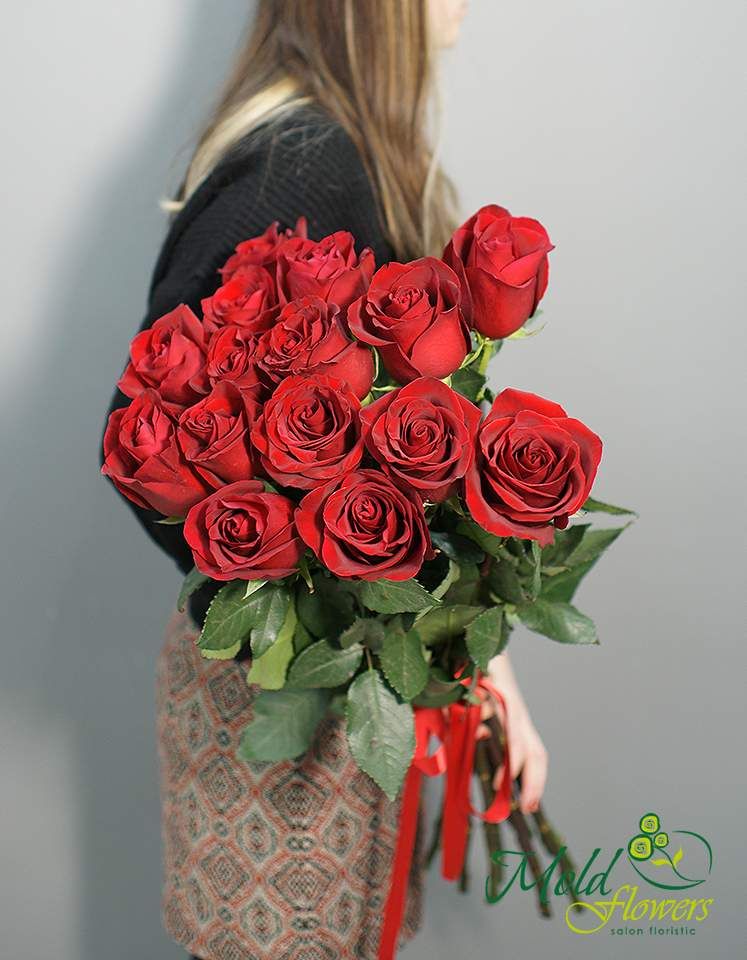15 trandafiri rosii Olanda Premium 80-90 cm