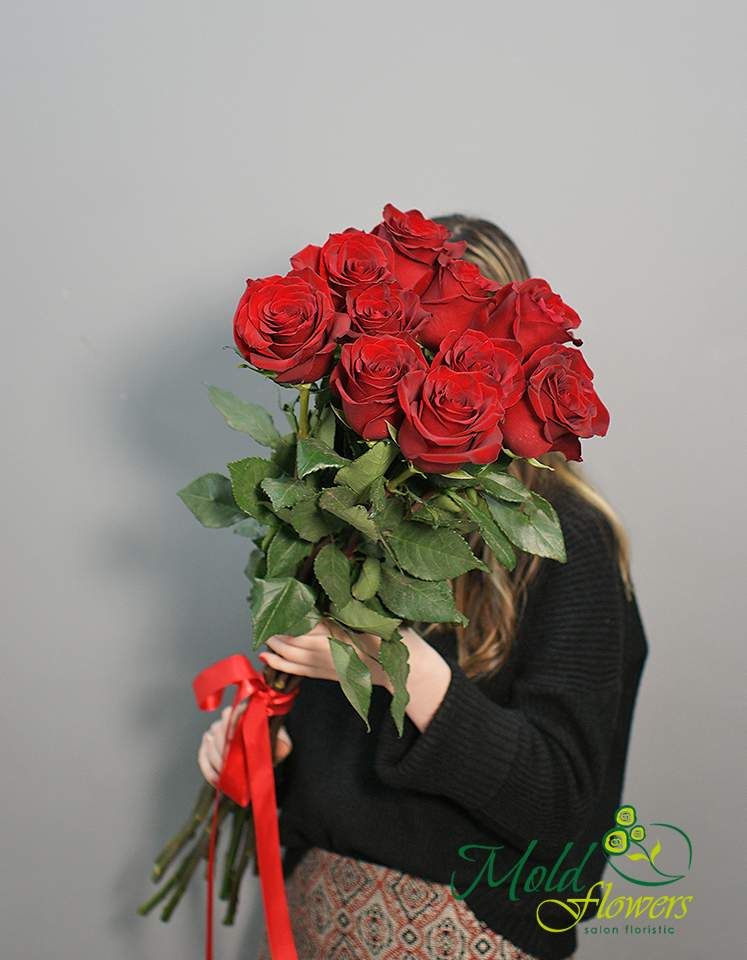11 trandafiri rosii Olanda Premium 80-90 cm
