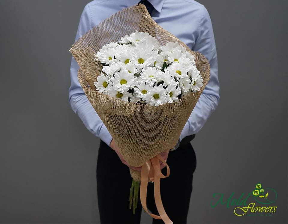 Buchet cu crizantema alba in panza
