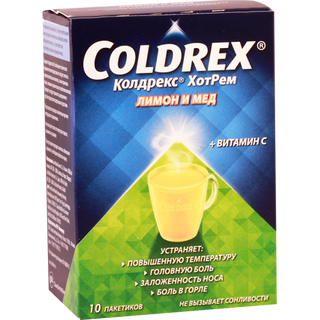 კოლდრექსი ფხვნილი ორალური ხსნარის მოსამზადებლად პაკეტი  #10 0 Coldrex Hotrem Lemon+Honey flavour #10