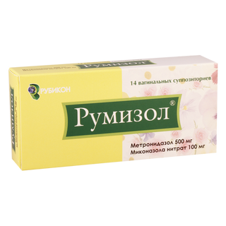 რუმიზოლი სანთელი ვაგინალური 500მგ+100მგ #14 0 Rumizol supp vagin 500mg+100mg #14