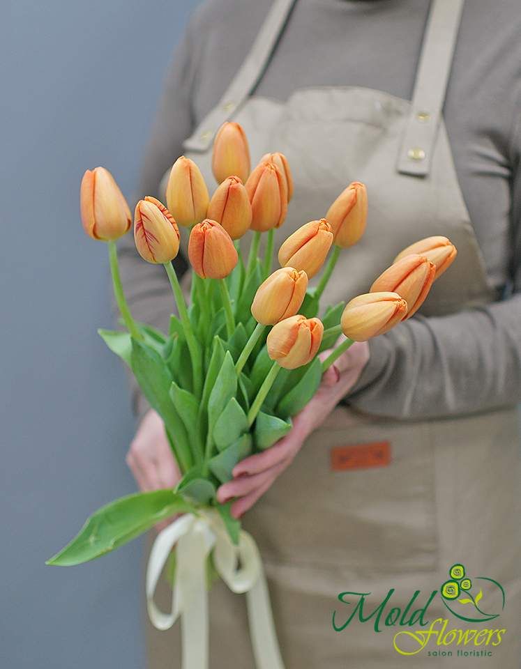 Buchet din 15 lalele portocale