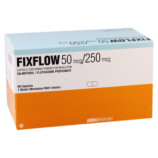 ფიქსფლოუ კაფსულა საინჰალაციო ფხვნილით 50მკგ+250მკგ/1დოზა +საინჰალ. მოწყობ #60 0 Fixflow caps 50mkg+250mkg #60