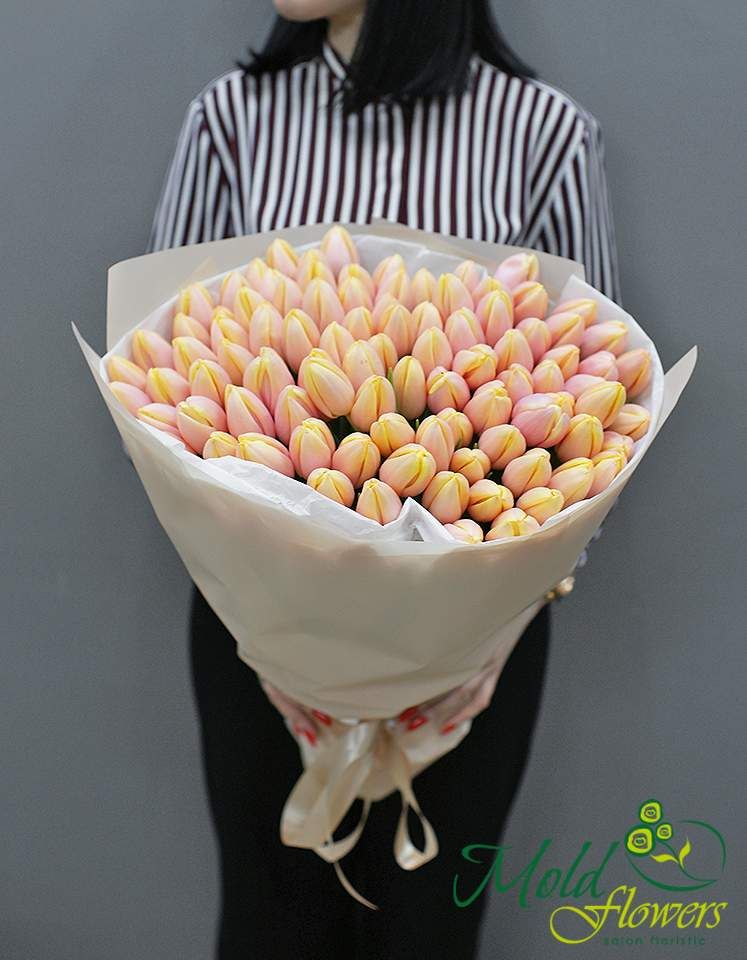 Buchet din 101 lalele culoare pudra "Mango Charm"